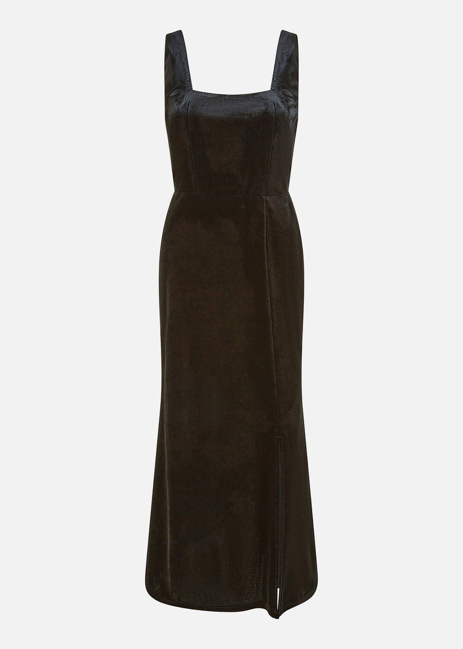 Mela Black Velvet Fitted Midi Dress