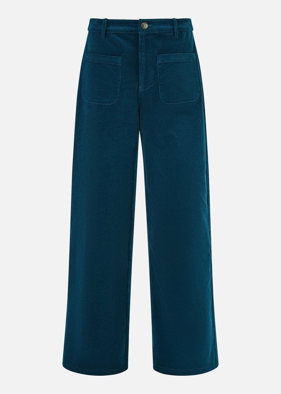 Yumi Teal Cord Trousers With Patch Pockets