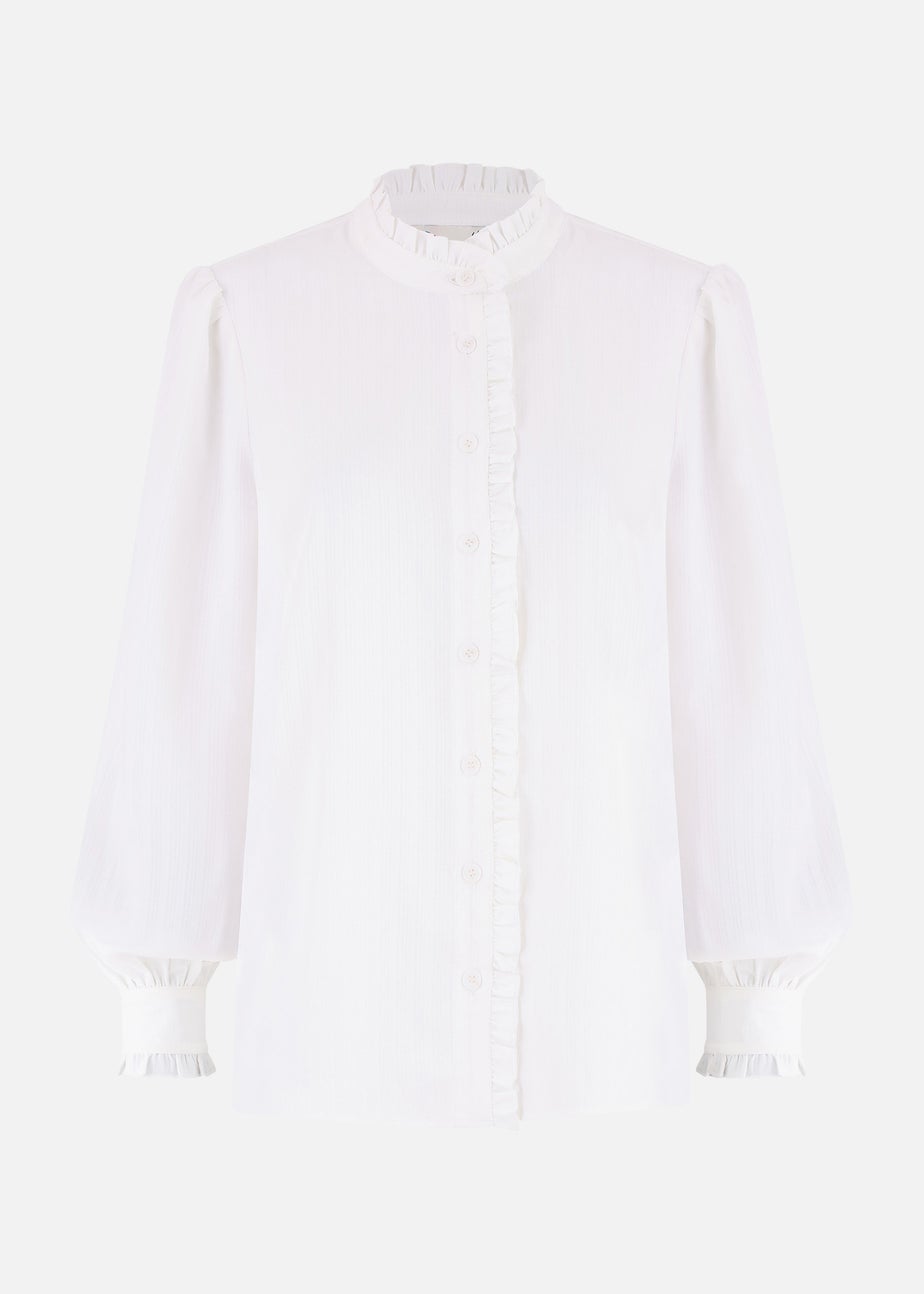 Yumi White Frill High Neck Shirt