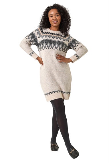 Roman Stone Petite Nordic Pattern Knit Jumper Dress