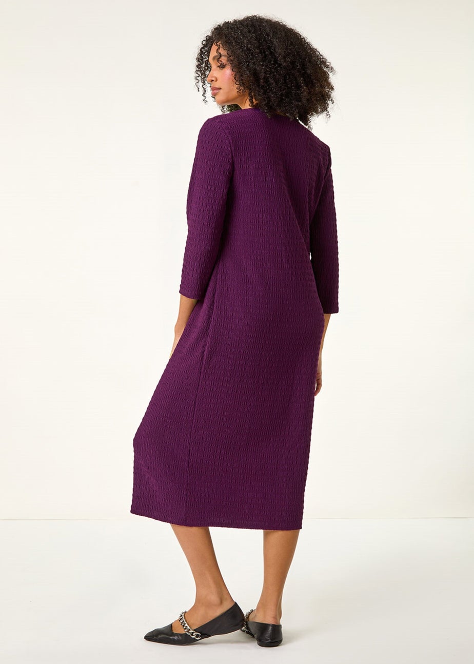 Roman Purple Textured V-Neck Stretch A-Line Dress