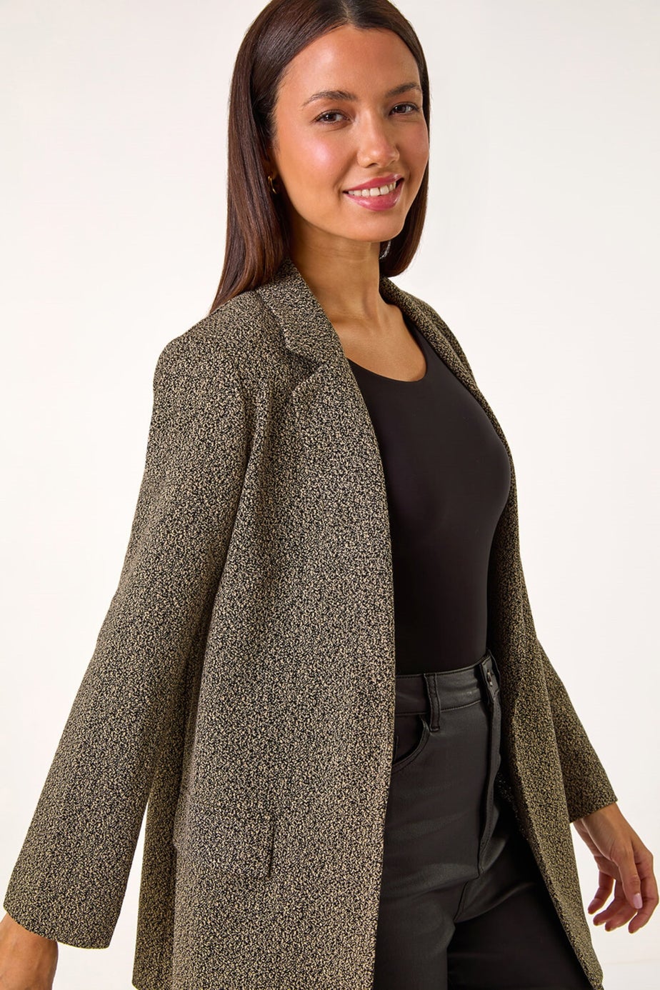 Roman Camel Longline Textured Jersey Blazer