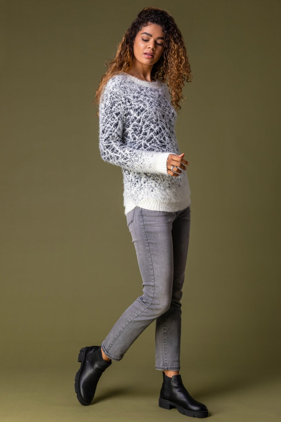 Roman Ivory Mosaic Print Fluffy Jumper