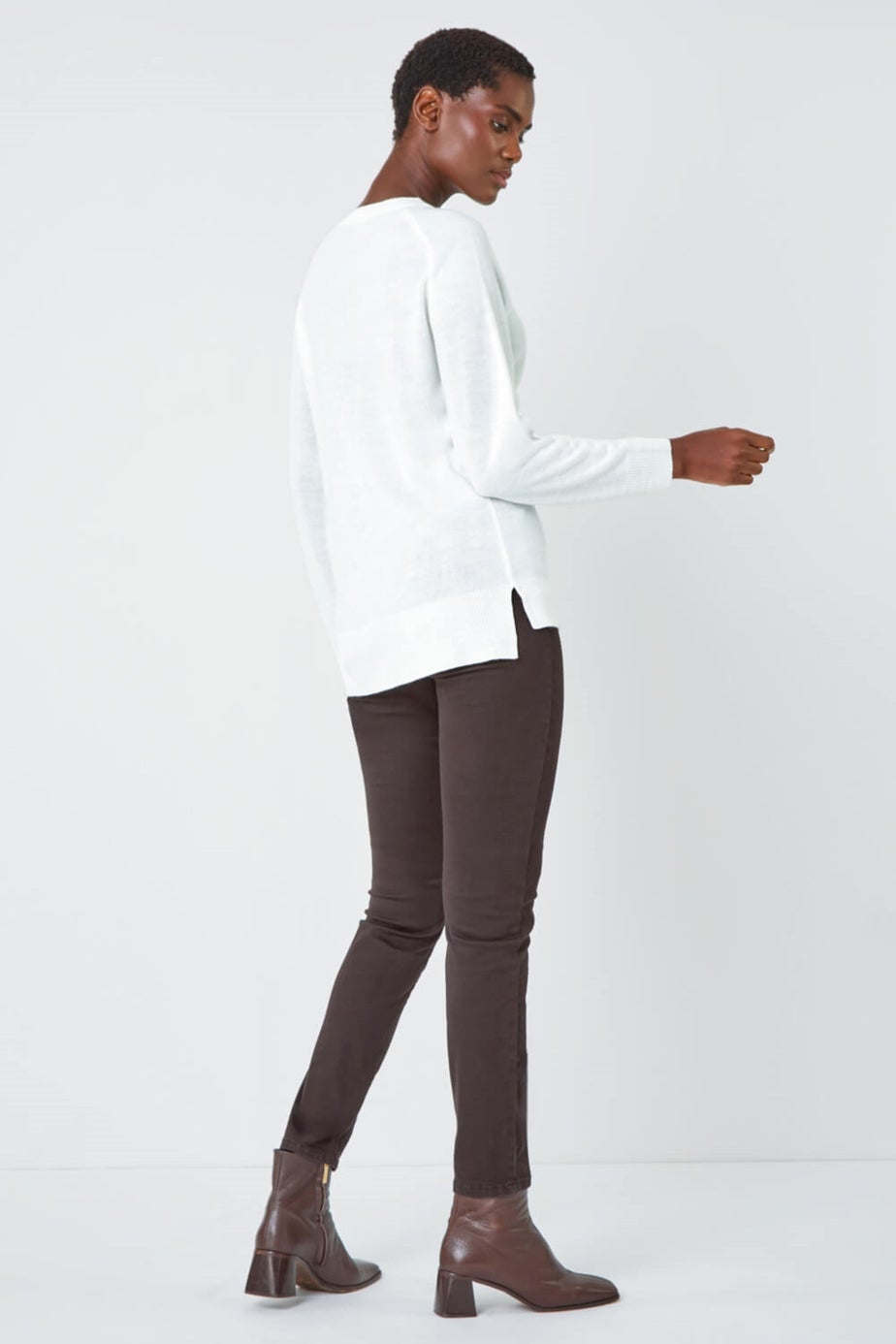 Roman Ivory Plain Soft Crew Neck Jumper