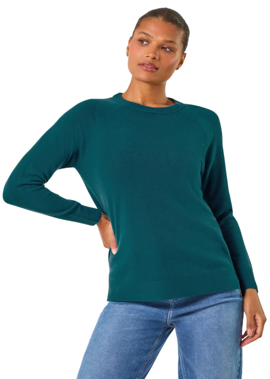 Roman Teal Plain Soft Crew Neck Jumper