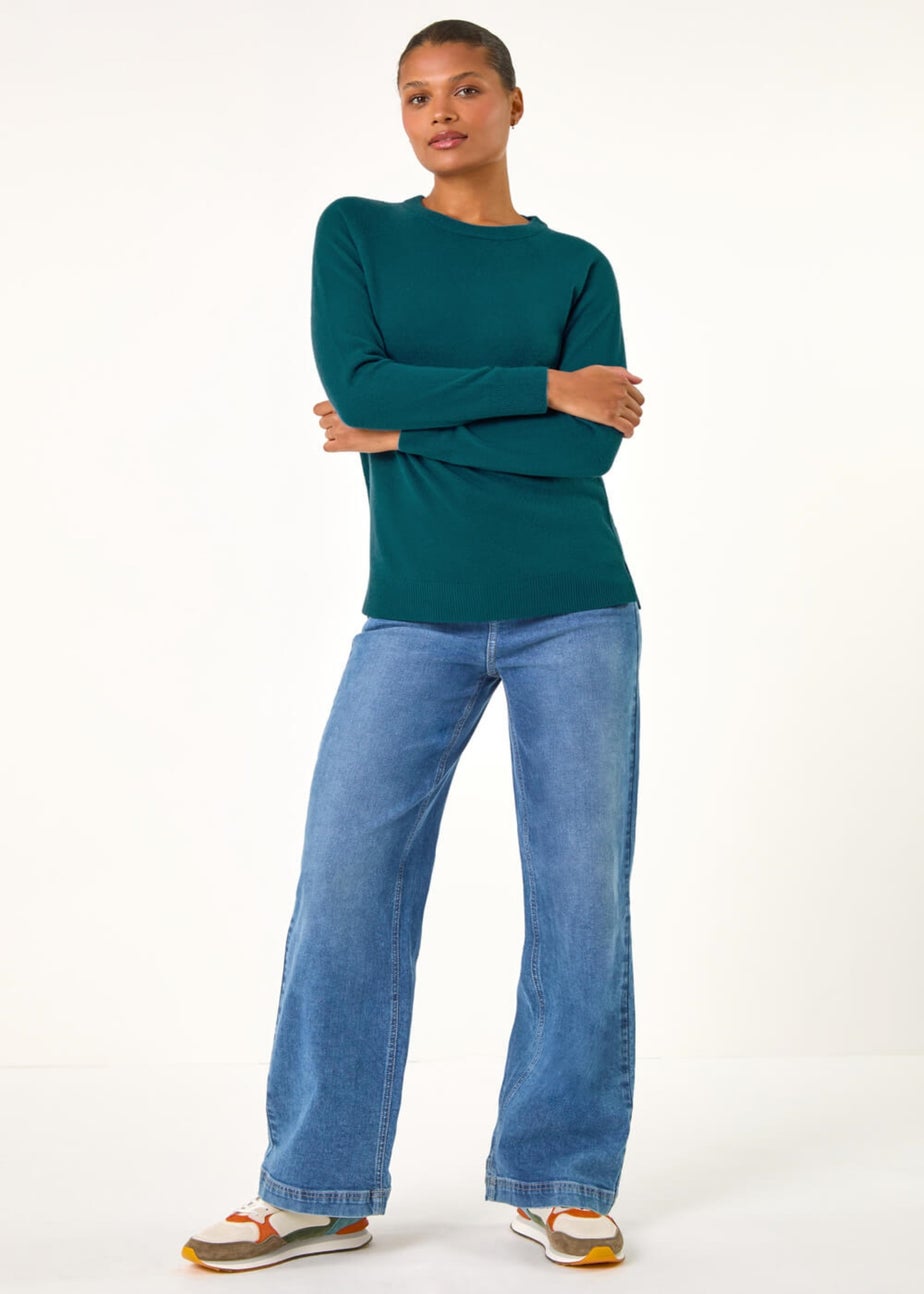 Roman Teal Plain Soft Crew Neck Jumper