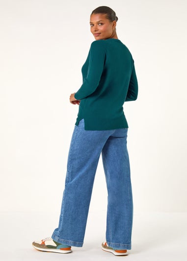 Roman Teal Plain Soft Crew Neck Jumper