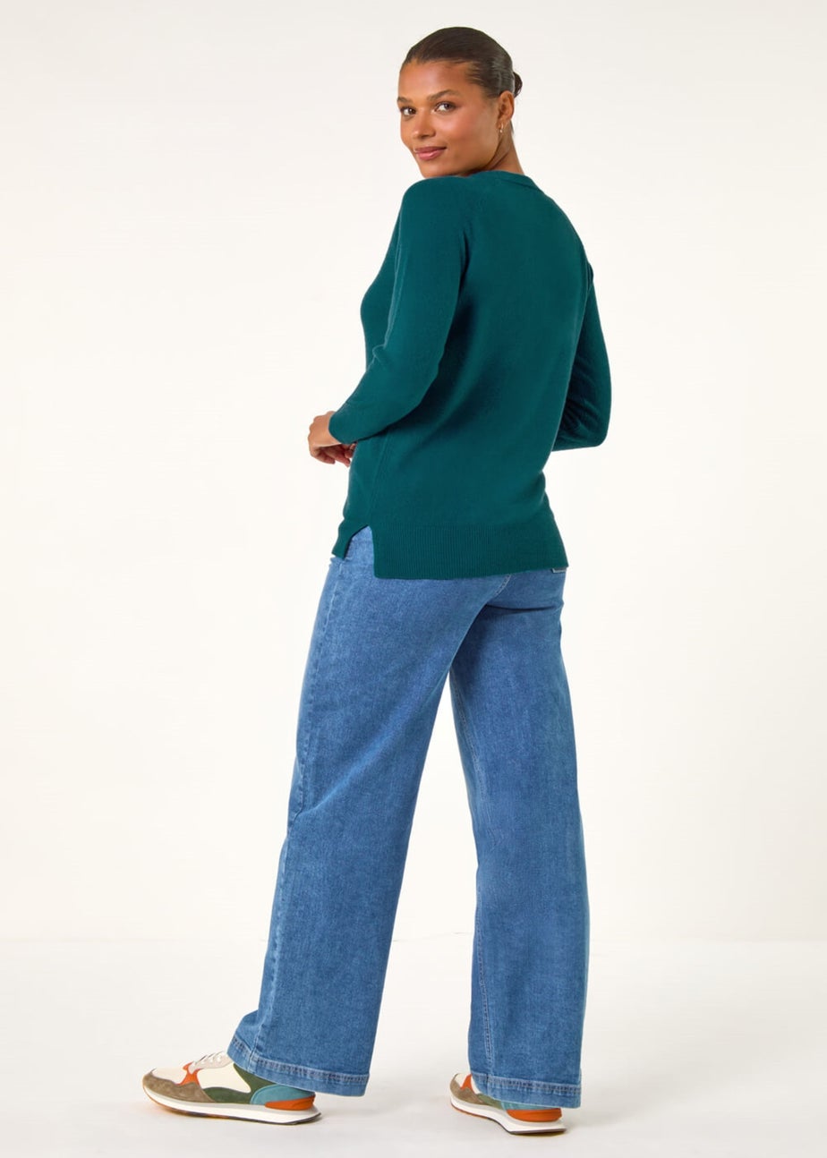 Roman Teal Plain Soft Crew Neck Jumper