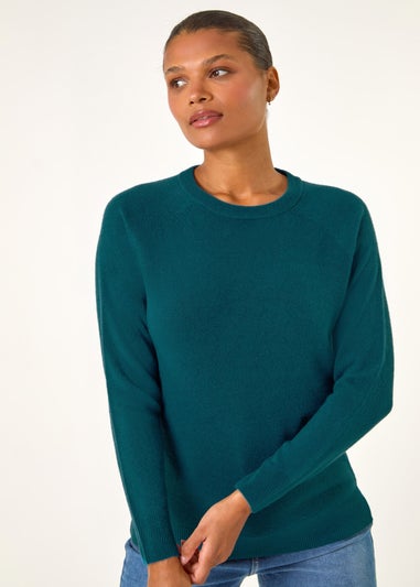 Roman Teal Plain Soft Crew Neck Jumper
