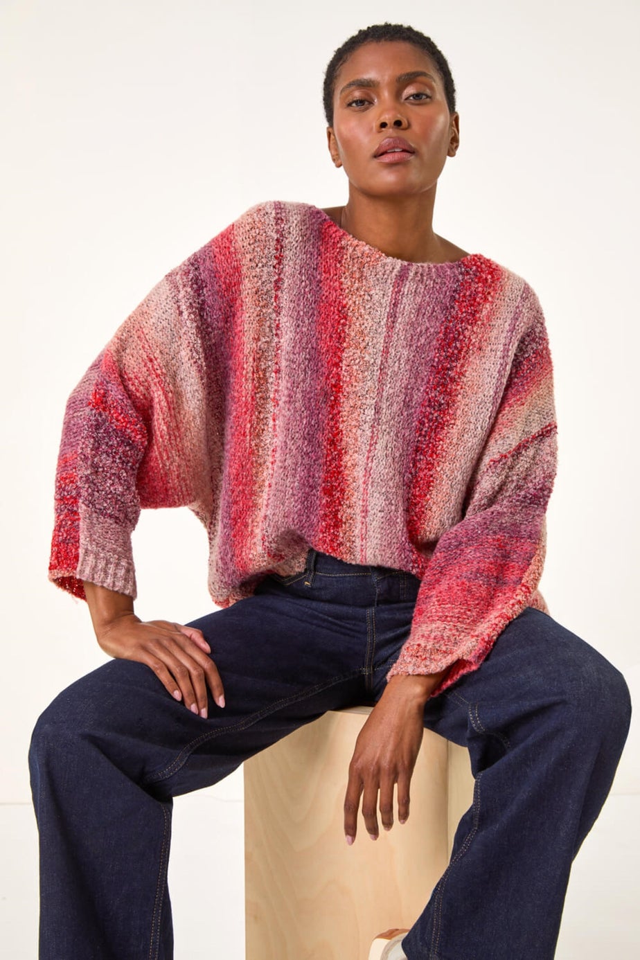 Roman Pink Slash Neck Boucle Knit Jumper