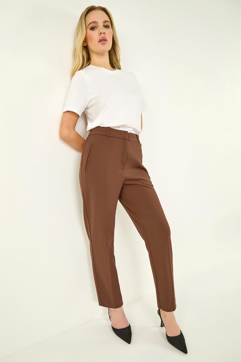 Roman Chocolate Short Straight Leg Stretch Trouser