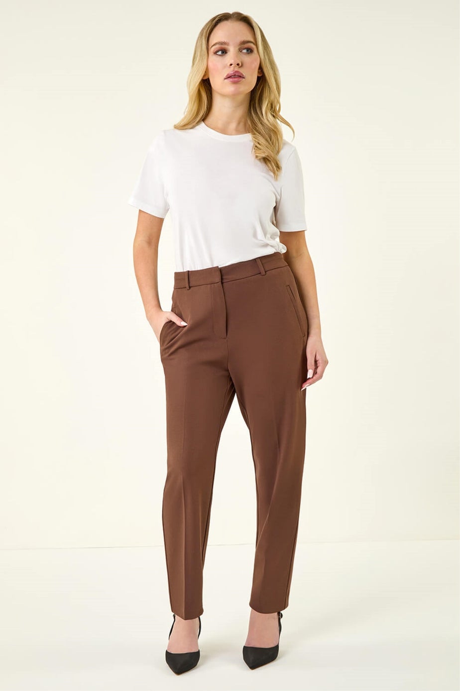Roman Chocolate Short Straight Leg Stretch Trouser