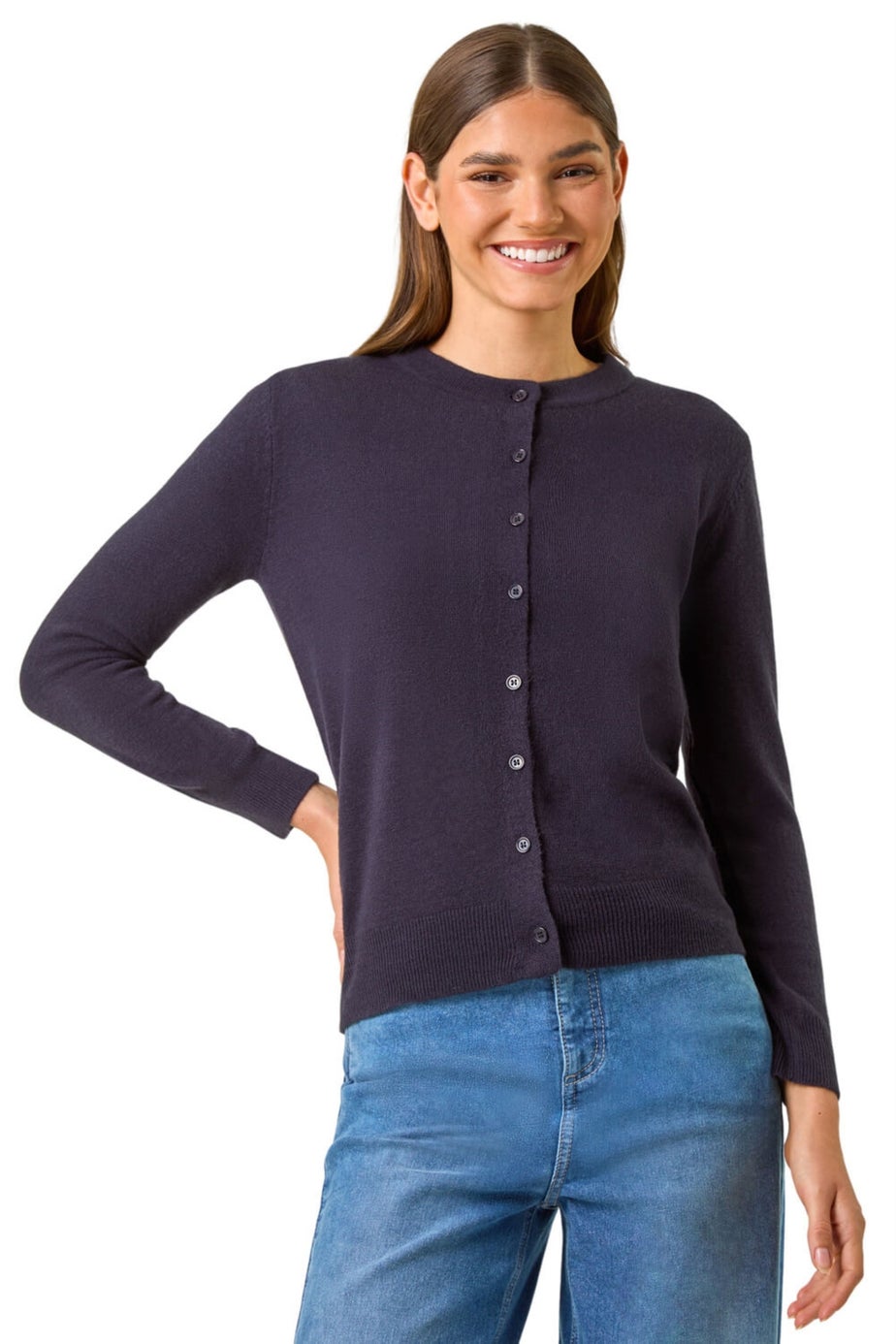 Roman Midnight Blue Soft Knit Crew Neck Cardigan