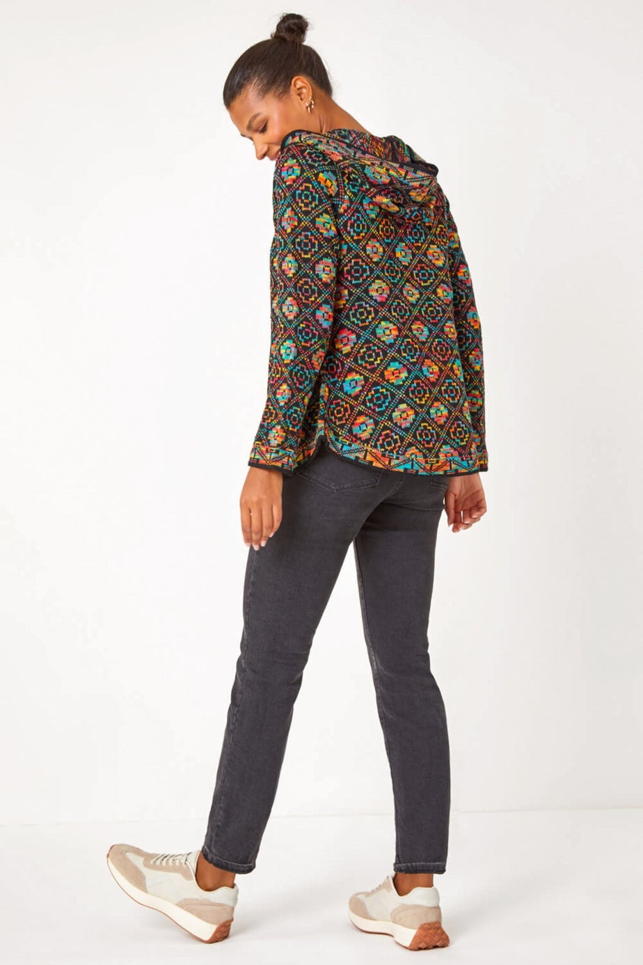 Roman Multi Aztec Zip Front Hooded Cardigan