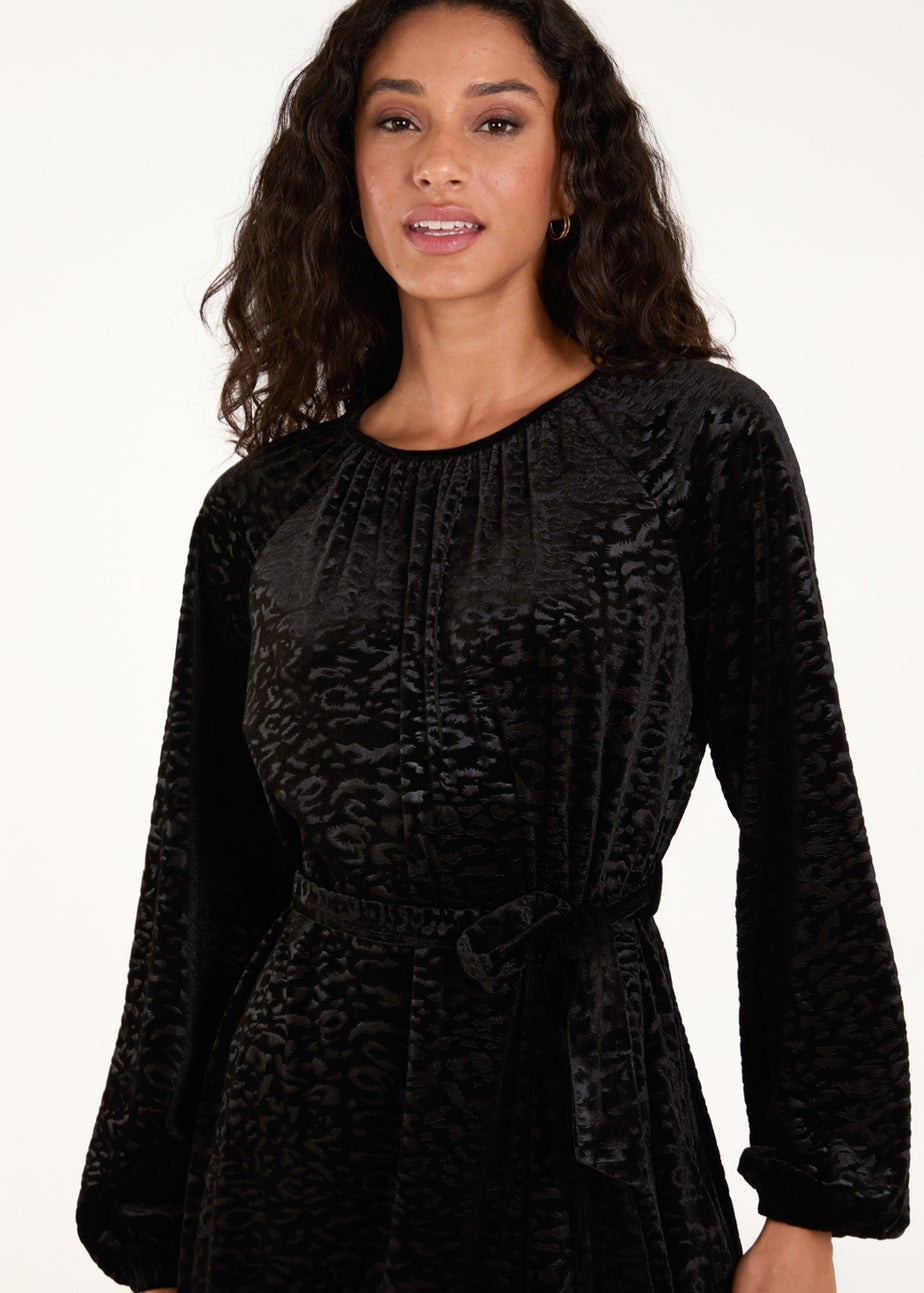 Blue Vanilla Black Velvet Belted Swing Dress