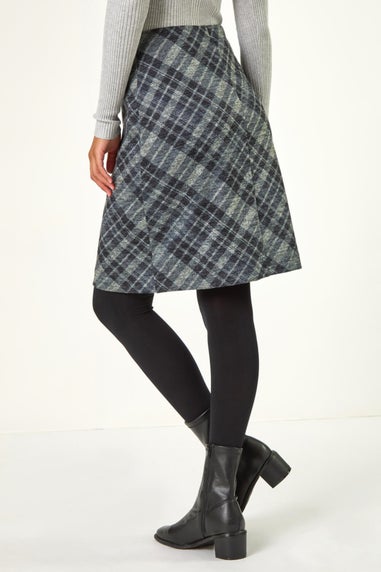 Roman Dark Grey Elastic Waist Check Print Pocket Pencil Skirt