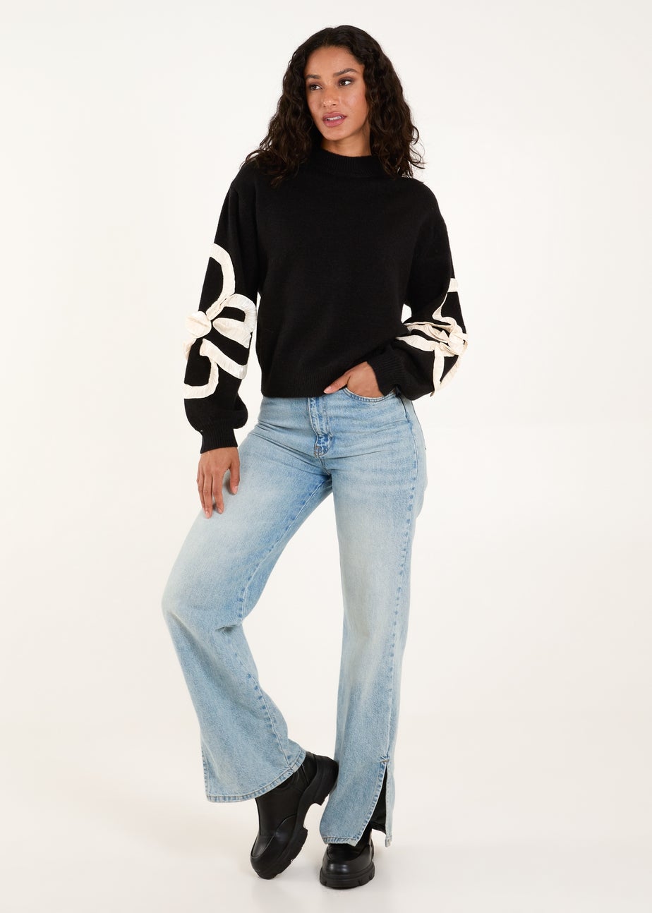 Blue Vanilla Black Frill Flower Knit Jumper