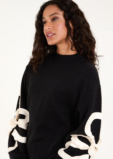 Blue Vanilla Black Frill Flower Knit Jumper