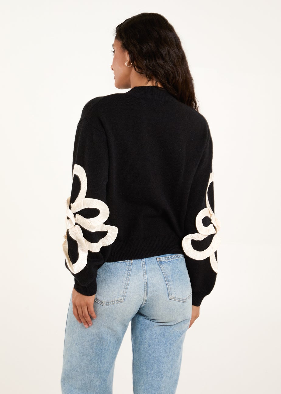 Blue Vanilla Black Frill Flower Knit Jumper