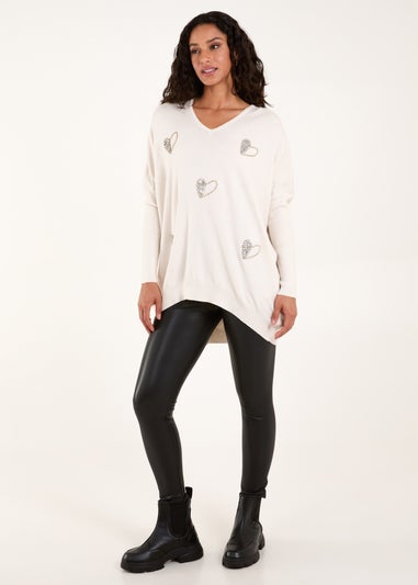 Blue Vanilla Cream V Neck Hearts Jumper