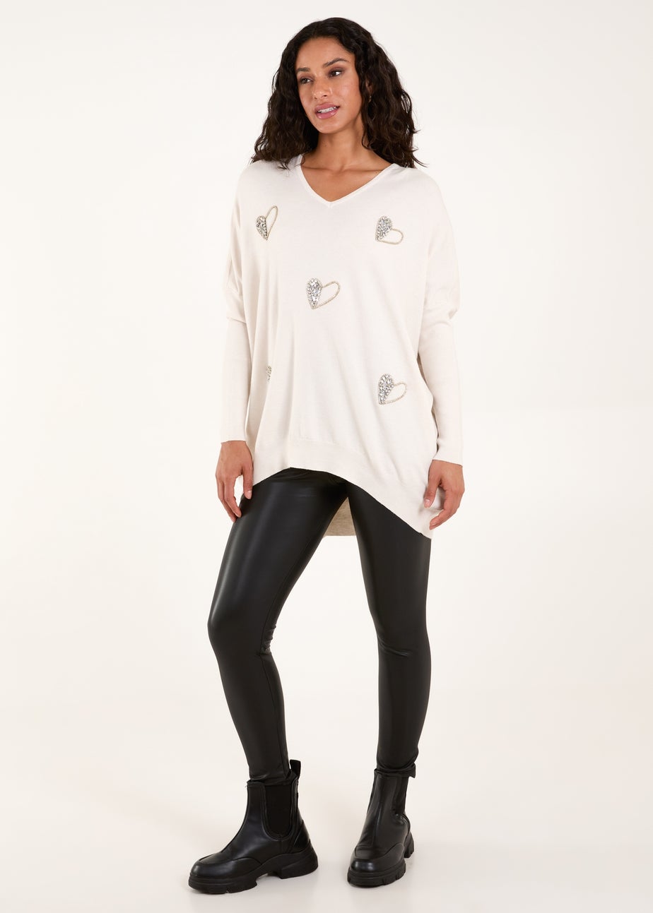 Blue Vanilla Cream V Neck Hearts Jumper