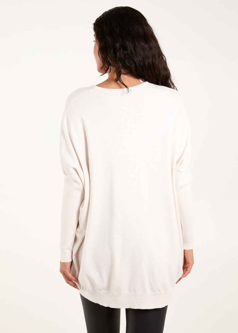 Blue Vanilla Cream V Neck Hearts Jumper