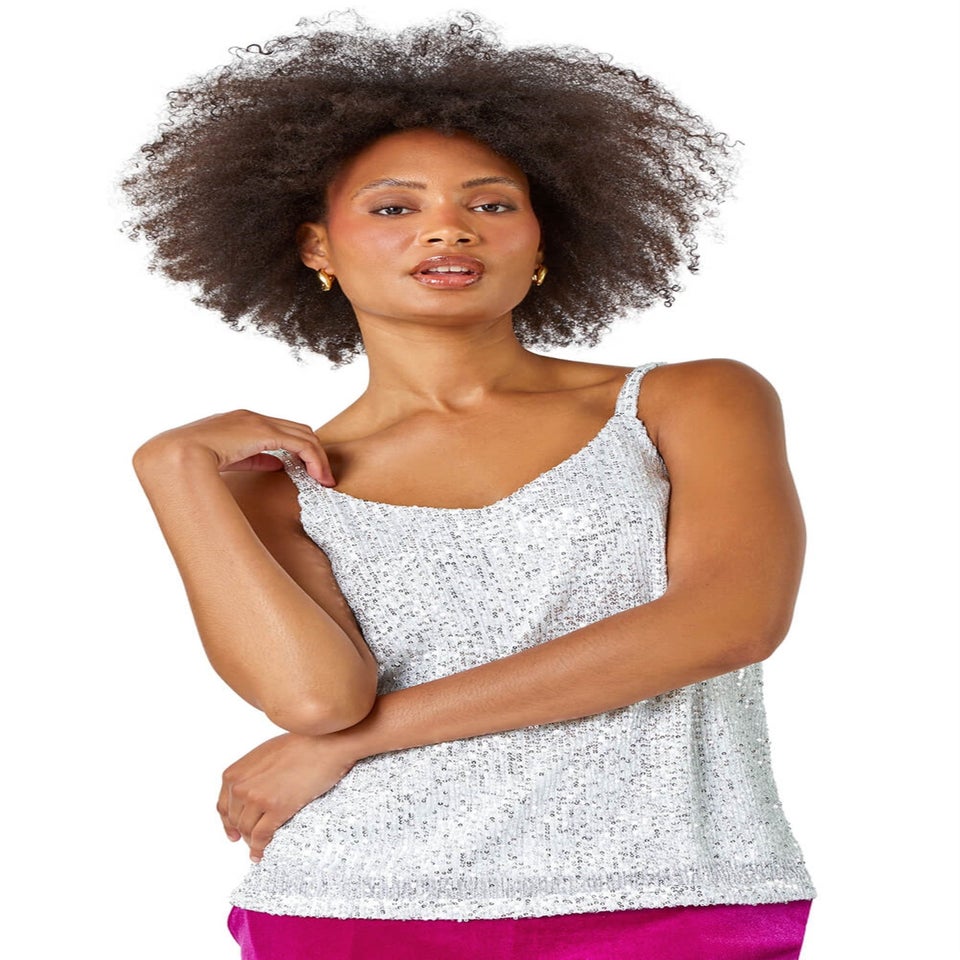 Dusk Silver Dusk Embellished Sequin Cami Top