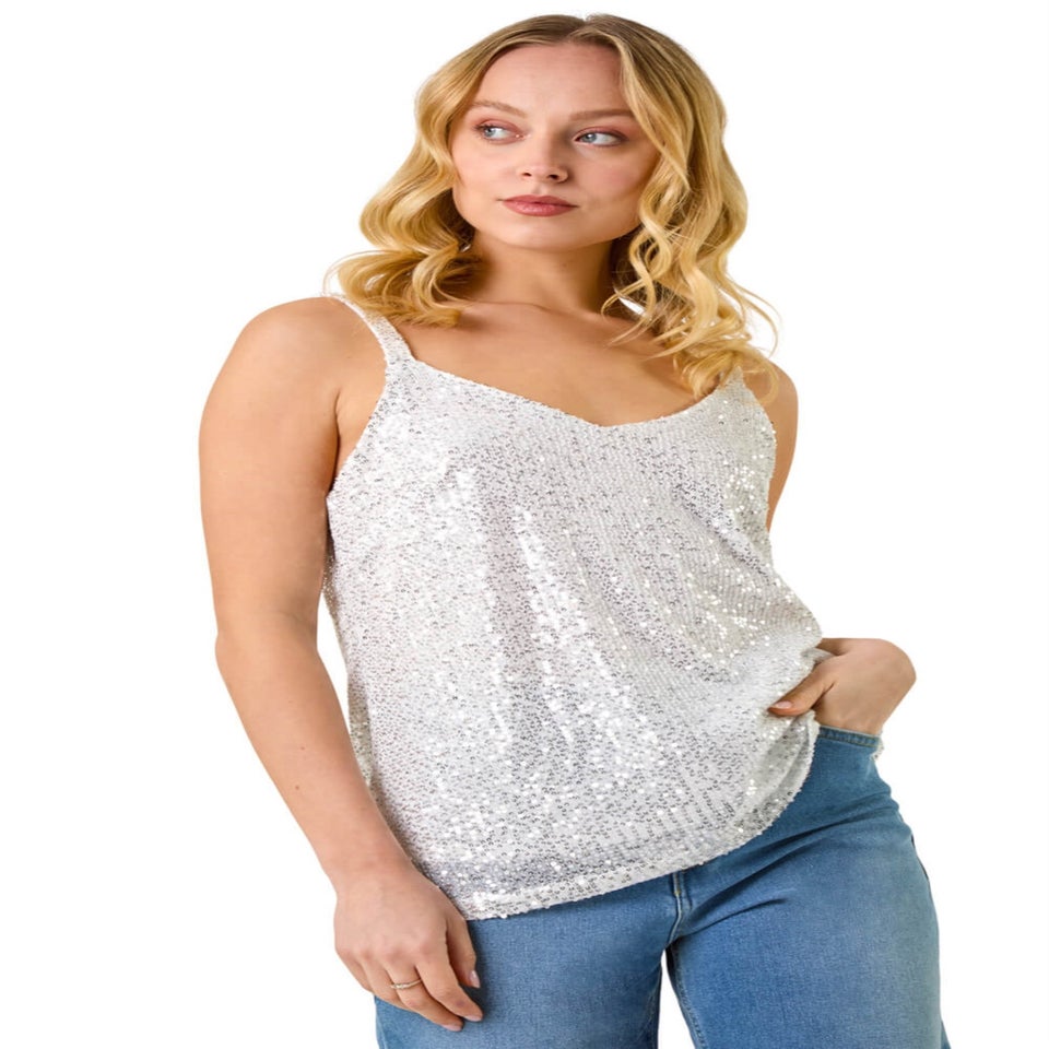 Dusk Silver Dusk Embellished Sequin Cami Top
