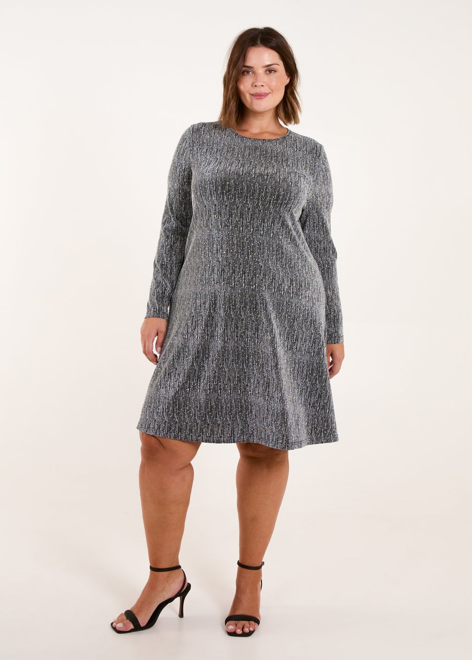 Blue Vanilla Silver Curve Metallic Swing Dress