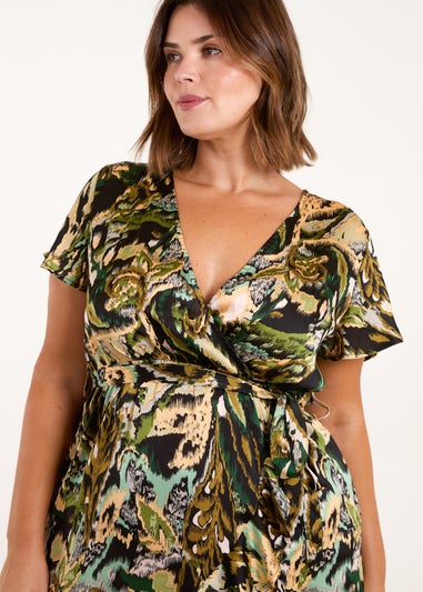 Blue Vanilla Black Curve Angel Sleeve Wrap Midi Dress