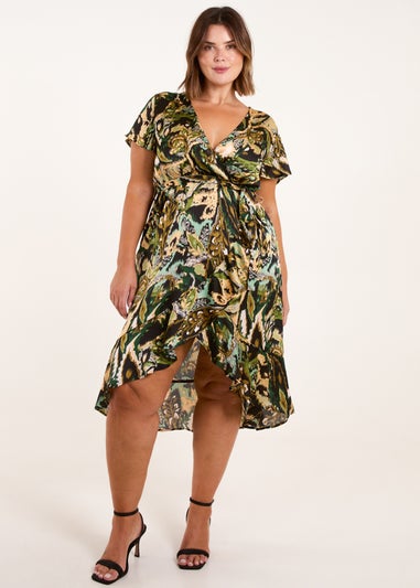 Blue Vanilla Black Curve Angel Sleeve Wrap Midi Dress