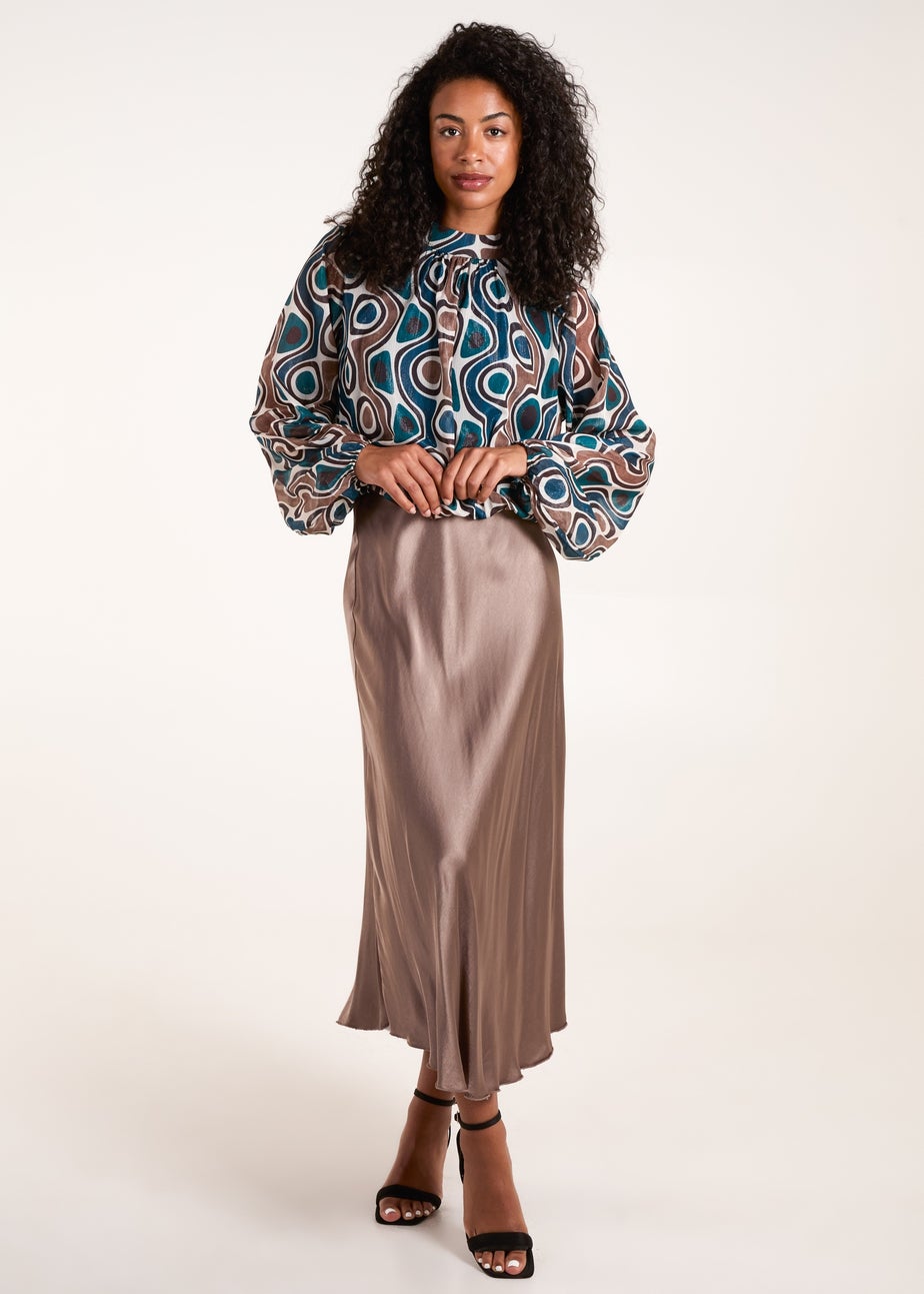 Blue Vanilla Teal High Neck Puffball Top