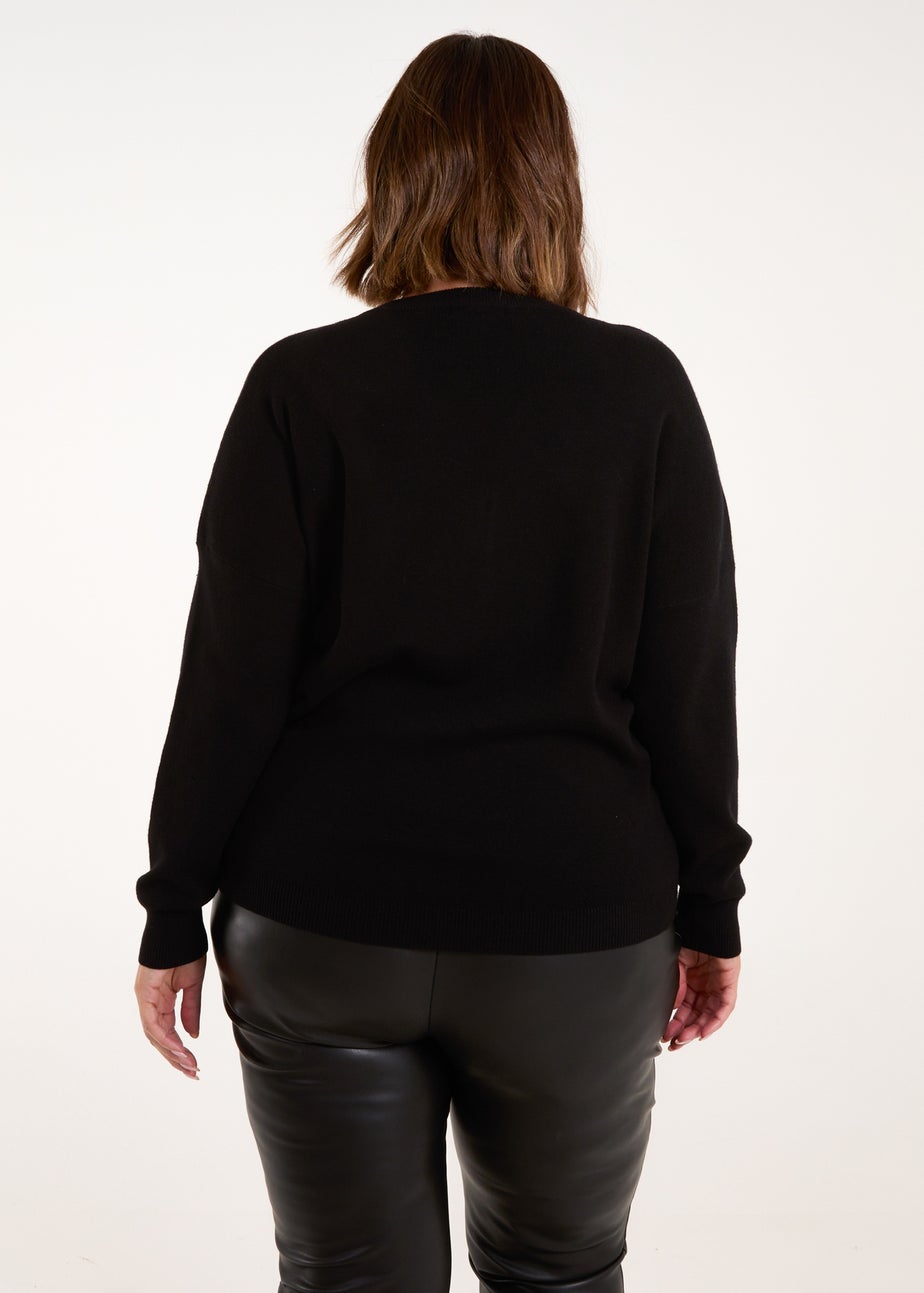 Blue Vanilla Gold Curve Sequin Christmas Leopard Bow Jumper