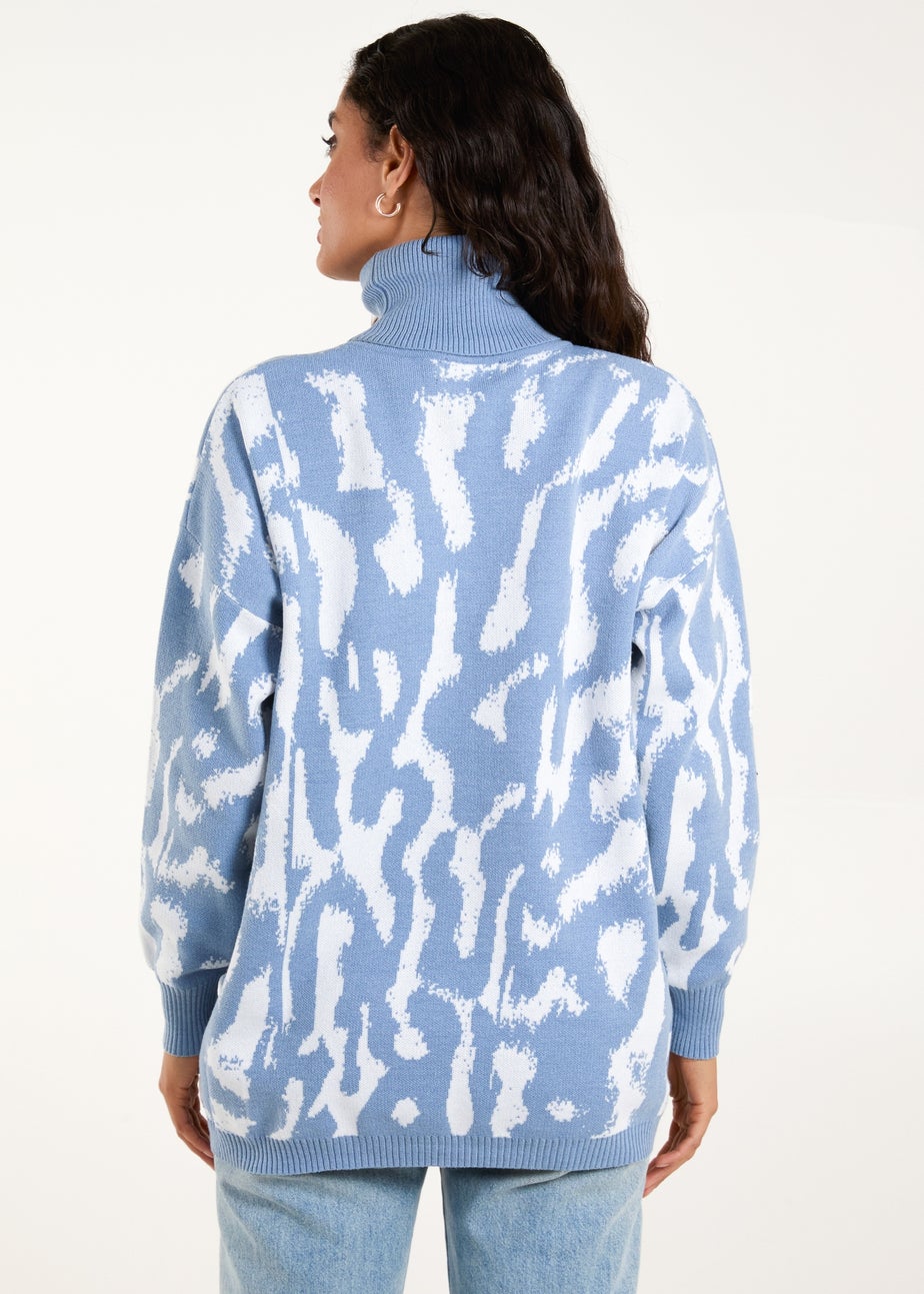 Blue Vanilla Blue Abstract Animal Roll Neck Jumper