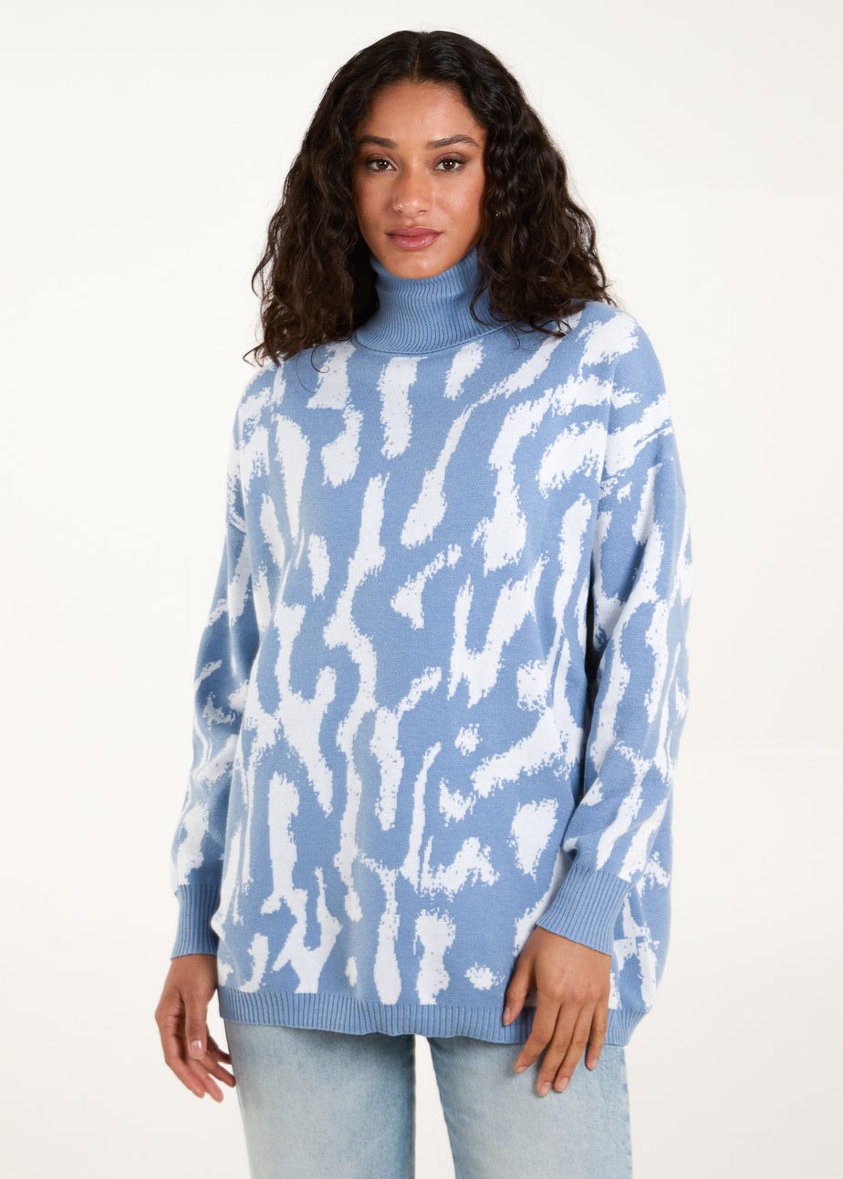 Blue Vanilla Blue Abstract Animal Roll Neck Jumper