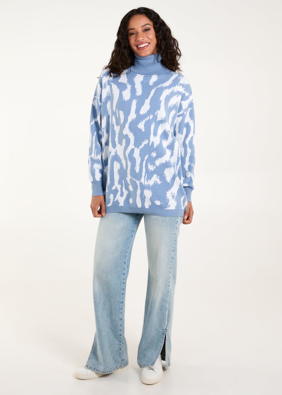 Blue Vanilla Blue Abstract Animal Roll Neck Jumper
