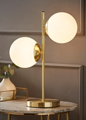ValueLights Jas Brushed Gold Table Lamp with Small White Globe Shade