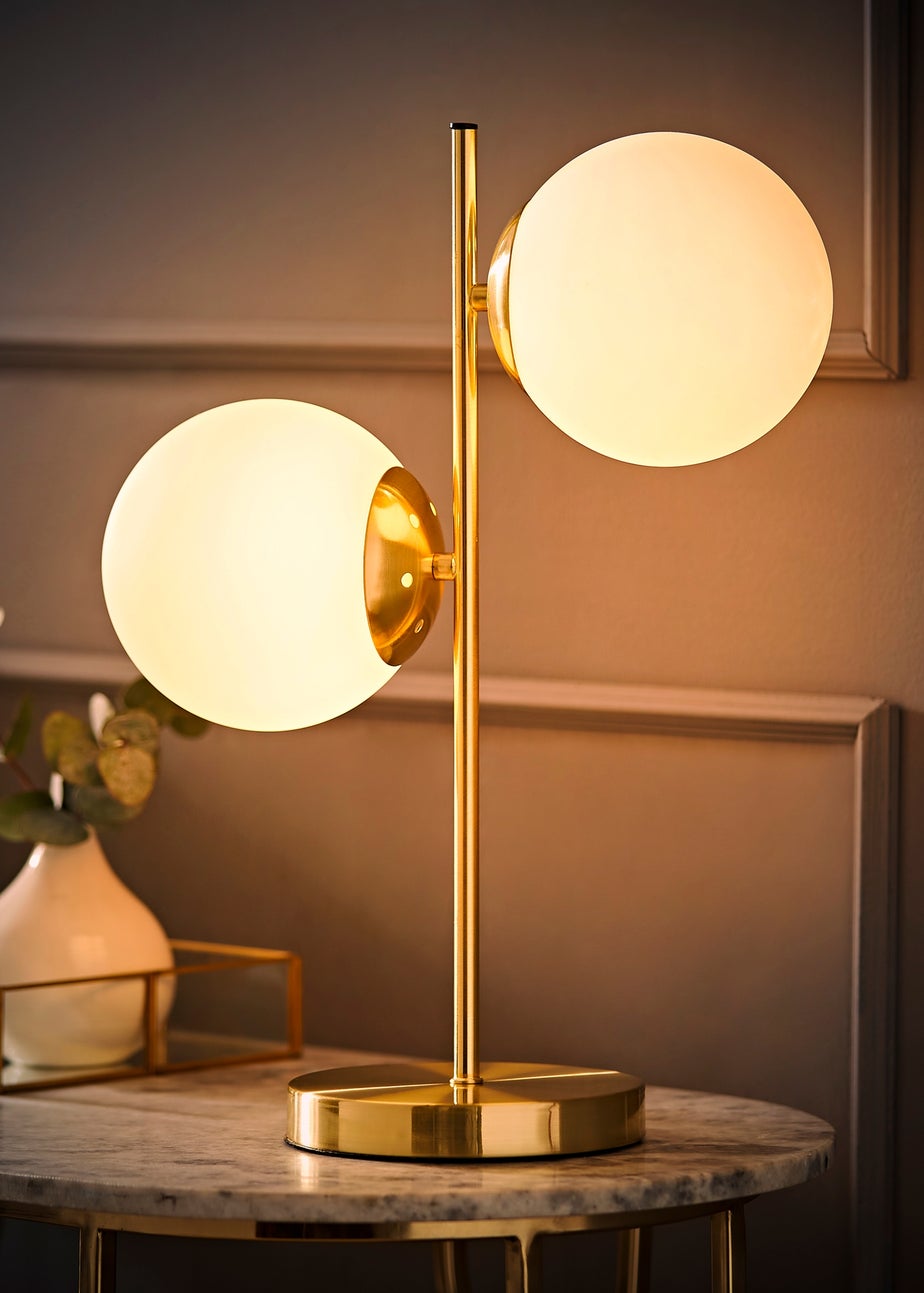 ValueLights Jas Brushed Gold Table Lamp with Small White Globe Shade