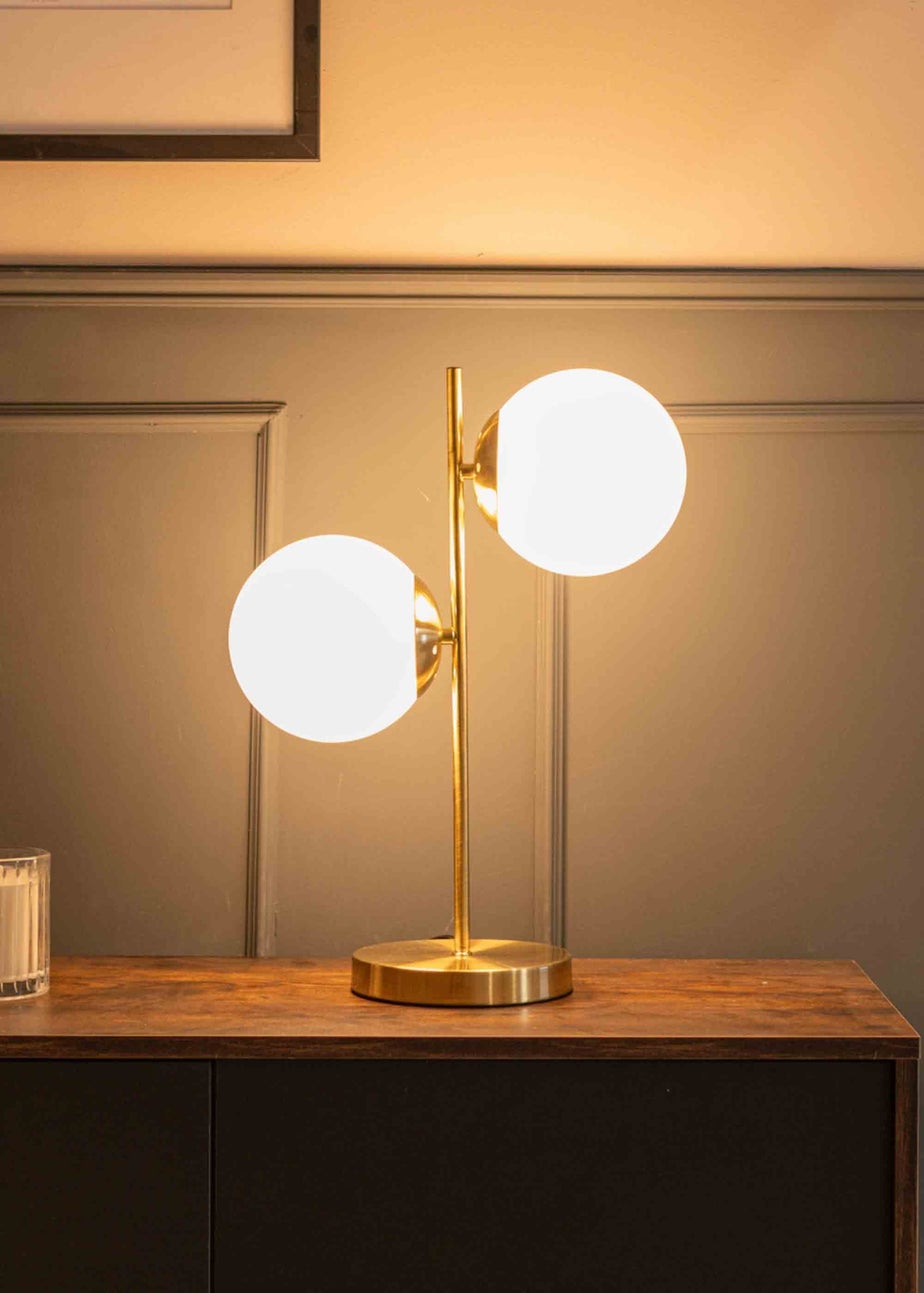 ValueLights Jas Brushed Gold Table Lamp with Small White Globe Shade