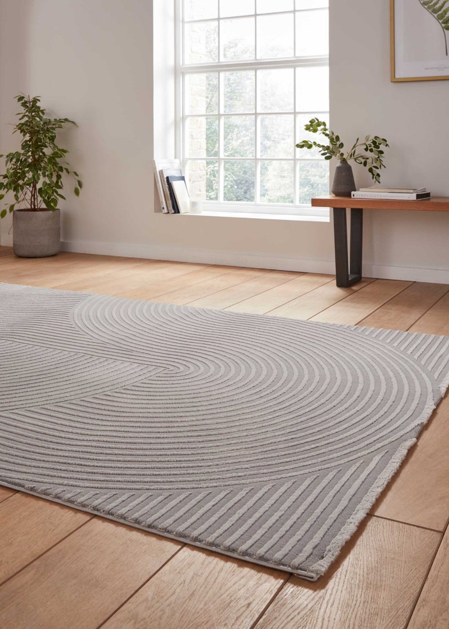 Think Rugs Flores Grey Modern Rectangle Rug