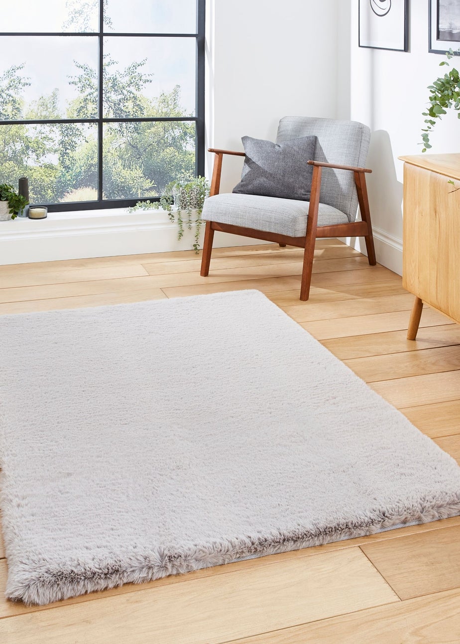 Think Rugs Super Teddy Silver Plain Shaggy Rectangle Rug