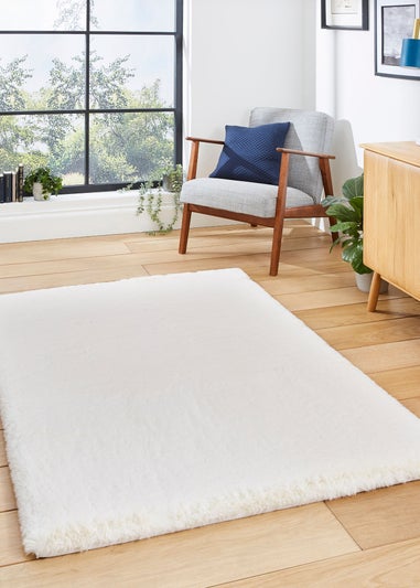 Think Rugs Super Teddy Ivory Plain Shaggy Rectangle Rug