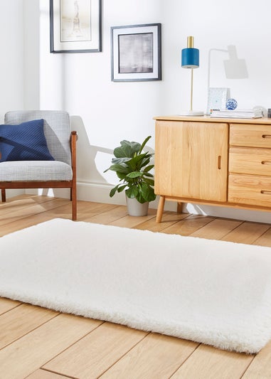 Think Rugs Super Teddy Ivory Plain Shaggy Rectangle Rug