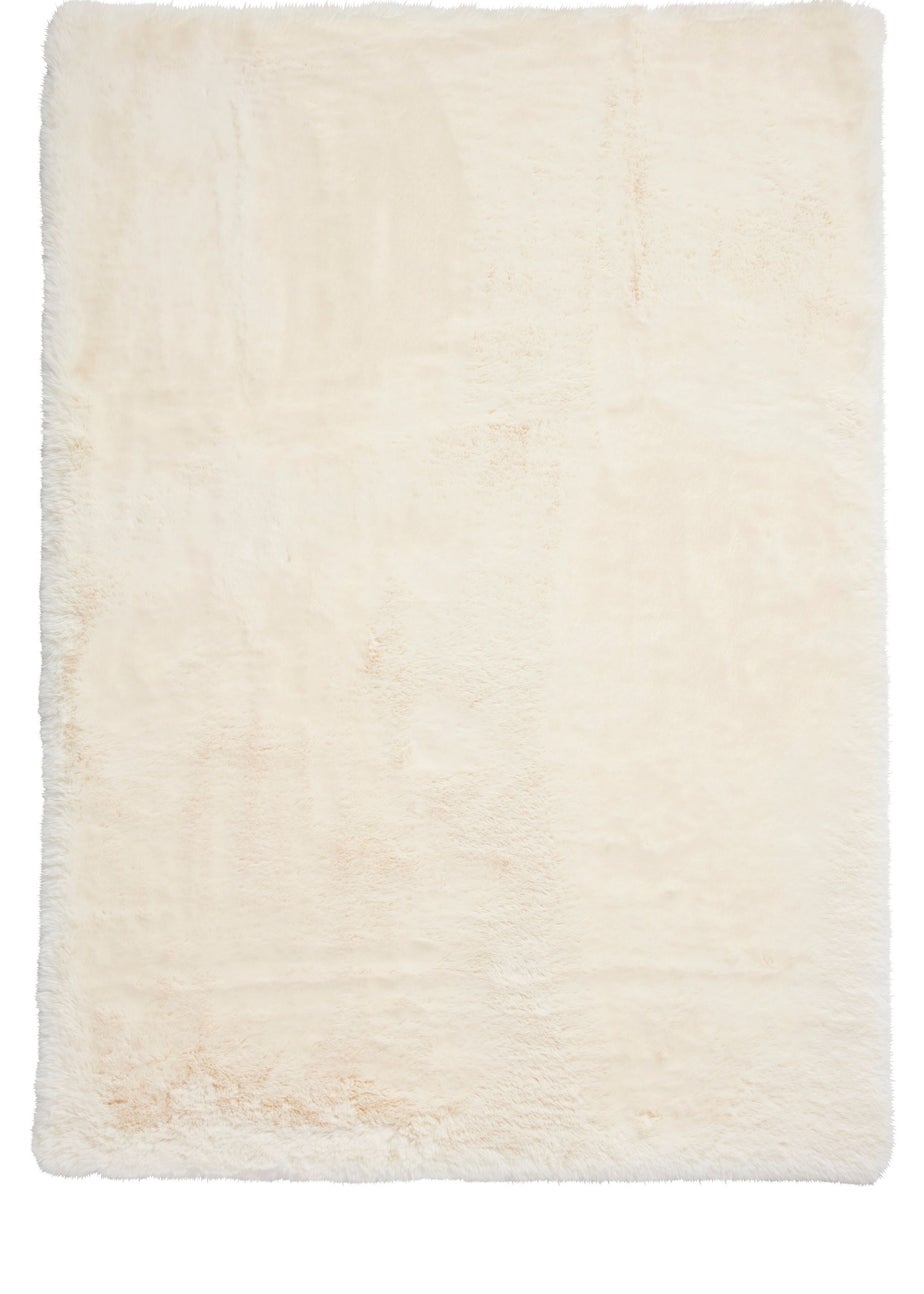 Think Rugs Super Teddy Ivory Plain Shaggy Rectangle Rug