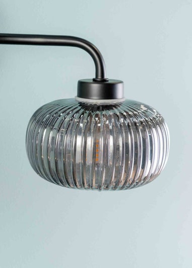 ValueLights Amaia Polished Black Wall Light with Clear Globe Shade