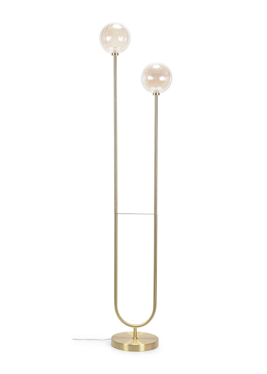 ValueLights Chessy  Gold Floor Lamp with Globe Shade (153cm x 32cm x 23cm)