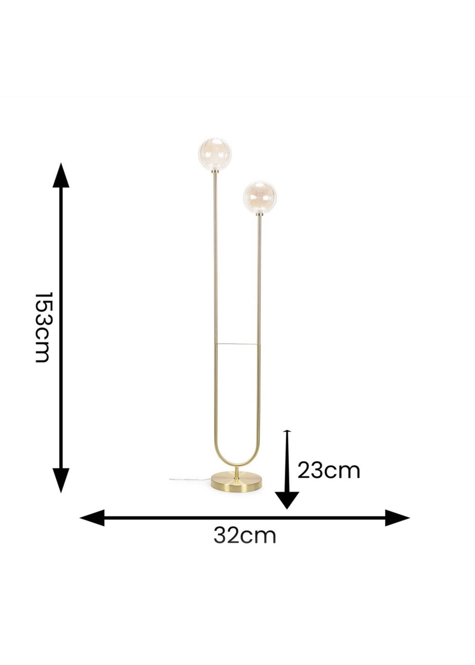 ValueLights Chessy  Gold Floor Lamp with Globe Shade (153cm x 32cm x 23cm)