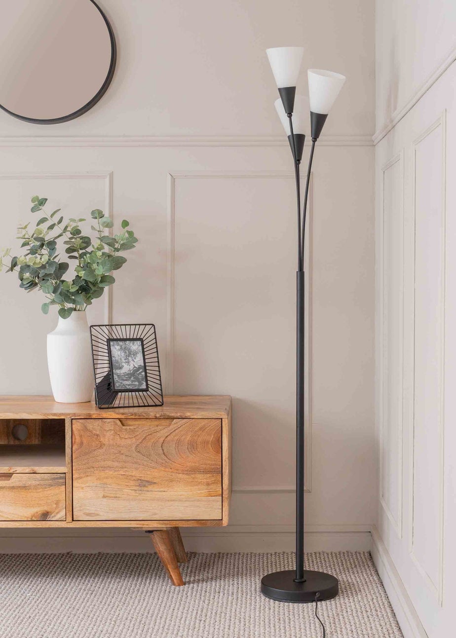 ValueLights Kristina Black Floor Lamp with White Uplighter Shade (152cm x 22cm x 24cm)