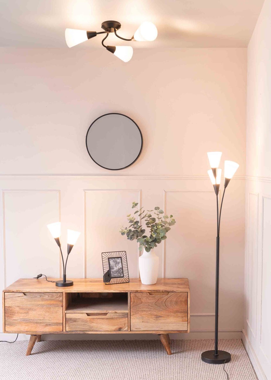 ValueLights Kristina Black Floor Lamp with White Uplighter Shade (152cm x 22cm x 24cm)