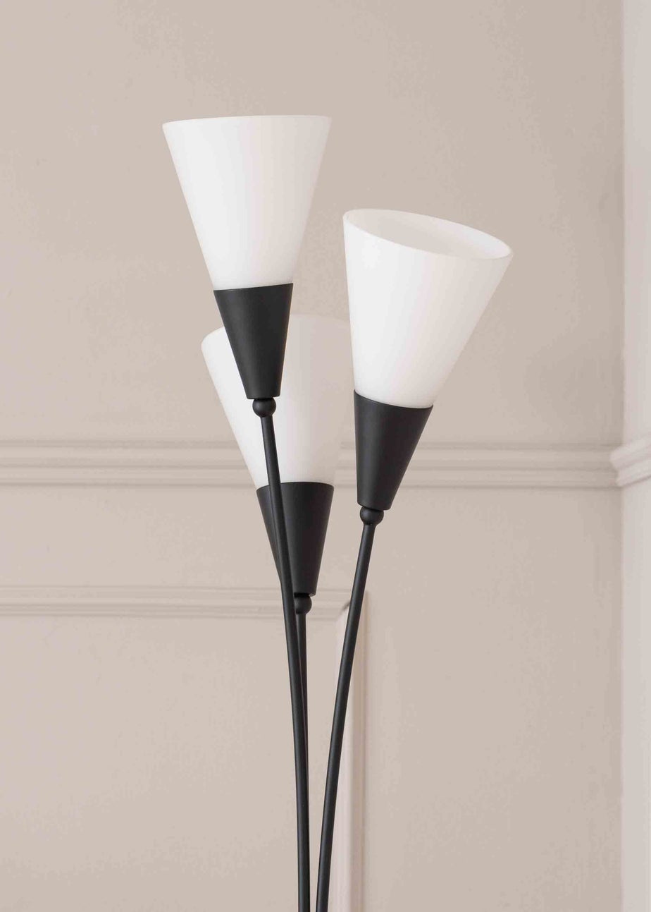 ValueLights Kristina Black Floor Lamp with White Uplighter Shade (152cm x 22cm x 24cm)